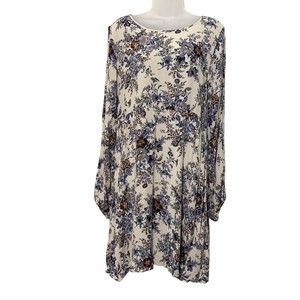 American Eagle Cream Blue Floral Open Back Cold Shoulder Dress Size Large